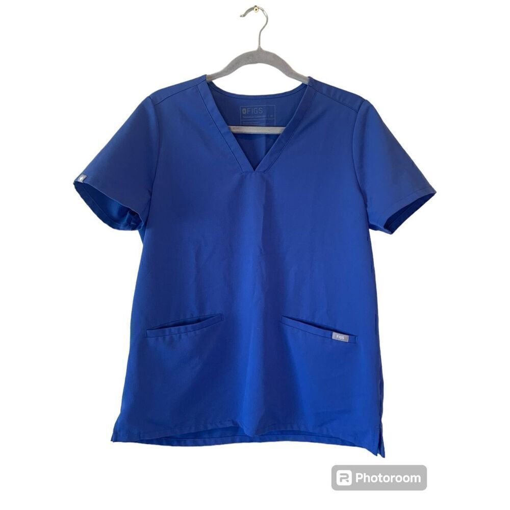 Figs Scrub Top Blue size Medium V-Neck Short Sleeve